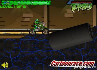 Скриншот игры Причключение черепашек на мотоцикле Картинка к игре Причключение черепашек на мотоцикле